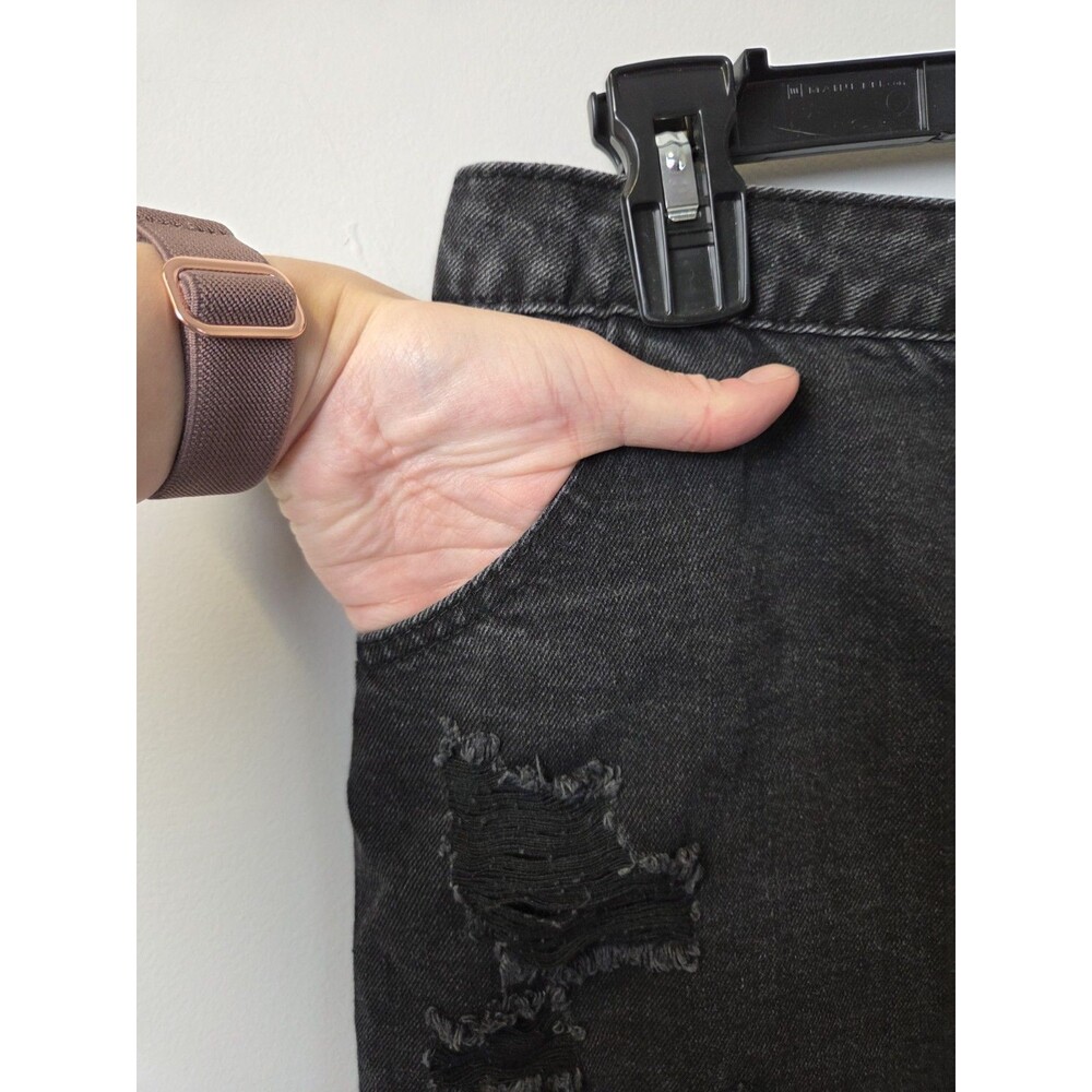 Signature8 Black Distressed Button Front Denim Mini Skirt Size M - Picture 2 of 8